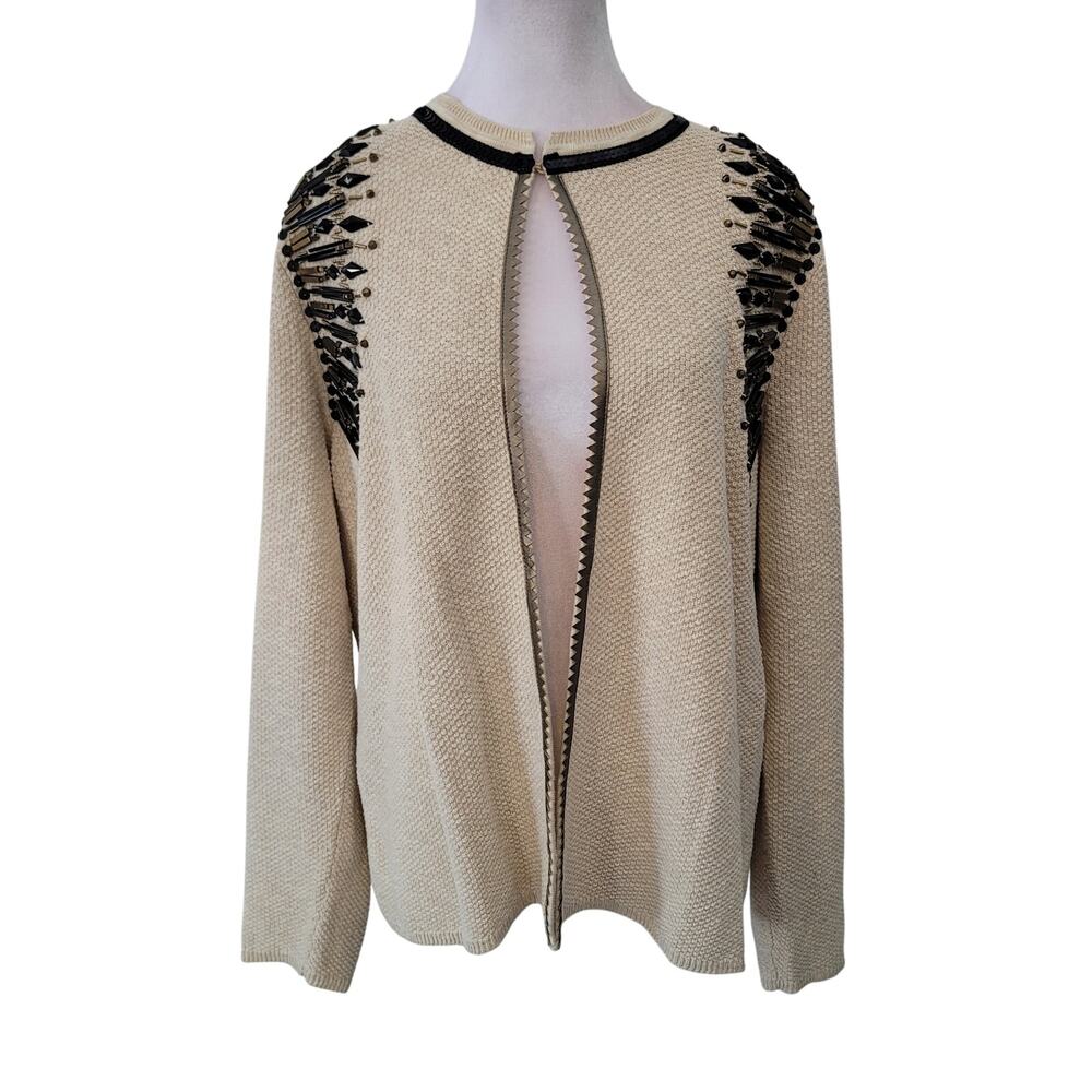 Chico’s Size 3 XL Beaded‎ Seed Stitch Long Sleeve Cardigan Sweater Elegant